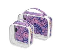 2 Pack Clear Decorative Travel Toiletry kit TSA Approved Pink and Blue Wavy Lines Trippy Multifunctional Bags for Women Shaving Essentials maquillaje para