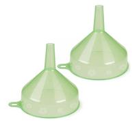 2 Pack Clear Green Plastic Funnels, 13cm Mouth & 2cm Spout, Food Grade & BPA Free Kitchen Funnel with Hanging Hole for Filling Bottles, Containers, Suitable for Home, Garage & Labs