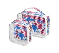 2 Pack clear Independence Day Red White Blue toiletry bag small TSA approved transparent makeup bag organizer shaving essentials, independence day red white blue