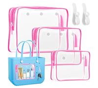 2 Pack Clear Inner Pouch Tote Bag with 2 Insert Hooks for B-o-g-g Bag, Divider Storage for Travel Cosmetic Makeup Clean Organizer, Pink, Modern