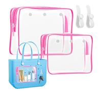 2 Pack Clear Inner Pouch Tote Bag with 2 Insert Hooks for B-o-g-g Bag, Divider Storage for Travel Cosmetic Makeup Clean Organizer, Pink, Modern