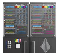 2-Pack Clear Magnetic Acrylic Dry Erase Board for Fridge, Responsibility Reward Weekly and Daily Chore Chart Planing Board for Kids/Adults/Teens, Includes 7 Colorful Markers, 16"x12"