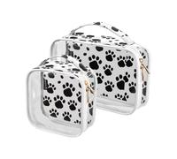 2 Pack Clear Makeup Bag, Black Paws Print Car Pouches for Organization Waterproof Travel Toiletry Bags Cosmetic Case for Women