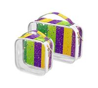 2 Pack clear Mardi Gras Carnival Purple Green small toiletry bag TSA approved portable makeup bag travel Airport Airline Compliant, Mardi Gras carnival purple green, Mardi Gras carnival purple green