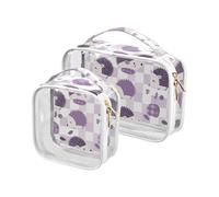 2 Pack clear Purple Hedgehogs Checkered Plaid toiletry travel bag TSA approved water-resistant small cosmetic bag shaving essentials, purple hedgehogs checkered plaid, purple hedgehogs checkered plaid