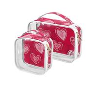 2 Pack clear Red Silhouette Hearts White Valentine's Day toiletry bag small TSA approved transparent bags for women Airport Airline Compliant