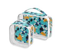 2 Pack clear Terrazzo Pattern Glory Blue small toiletry bag TSA approved multifunctional travel cosmetic bag Airport Airline Compliant, Terrazzo pattern glory blue, Terrazzo pattern glory blue
