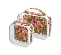 2 Pack clear toiletry bag hanging TSA approved reusable makeup bag small Men’s shaving kit Digital Floral Lilies Earthy Brown, digital floral lilies earthy brown