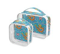 2 Pack clear toiletry bag hanging TSA approved transparent makeup brush bag shaving essentials Chinese Culture Dragon Pattern Blue, Chinese culture dragon pattern blue