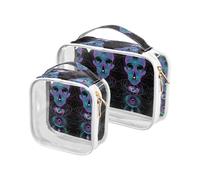 2 Pack clear toiletry bag hanging TSA approved water-resistant travel cosmetic bag shaving essentials Punk Digital Skull Evil, punk digital skull evil