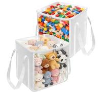 2 Pack Clear Toy Storage Bags with Zips, 27L Large Transparent PVC Storage Boxes with Reinforced Base & Handles, Foldable Organiser Bins for Kids Soft Toys, Building Blocks, Clothes, 30.5x30.5x29cm