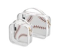 2 Pack Clear Travel Makeup Cosmetic Toiletry Bag Baseball Stitches Softball Laces for Women Men Girls, Baseball Cosmetic Wash Organizer Bag for Travel Essentials