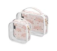 2 Pack Clear Travel Makeup Cosmetic Toiletry Bag Cute Pink Pig Hearts for Women Men Girls, Pig Animal Cosmetic Wash Organizer Bag for Travel Essentials