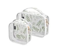 2 Pack Clear Travel Makeup Cosmetic Toiletry Bag Green Leaves Branches Wild for Women Men Girls, Spring Leaf Plant Cosmetic Wash Organizer Bag for Travel Essentials