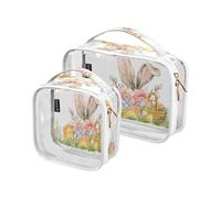 2 Pack Clear Travel Makeup Cosmetic Toiletry Bag Happy Easter Bunny Ear for Women Men Girls, Seasonal Spring Decor Rabbits Holiday Farmhouse Cosmetic Wash Organizer Bag for Travel Essentials