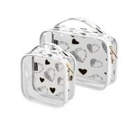 2 Pack Clear Travel Makeup Cosmetic Toiletry Bag Heart Pattern Leopard Skin for Women Men Girls, Wild African Animal Cosmetic Wash Organizer Bag for Travel Essentials