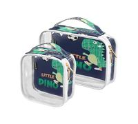 2 Pack Clear Travel Makeup Cosmetic Toiletry Bag Little Dino Soccer Cute for Women Men Girls, Dinosaur Animal Cosmetic Wash Organizer Bag for Travel Essentials