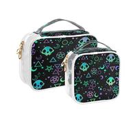 2 Pack Clear Travel Makeup Cosmetic Toiletry Bag Magic Symbols Skulls for Women Men Girls, Day of The Dead Cosmetic Wash Organizer Bag for Travel Essentials