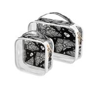 2 Pack Clear Travel Makeup Cosmetic Toiletry Bag Moth Skull Moon Esoteric for Women Men Girls, Day of The Dead Cosmetic Wash Organizer Bag for Travel Essentials