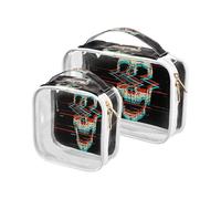 2 Pack Clear Travel Makeup Cosmetic Toiletry Bag Retro Day Ot The Dead Screaming Skull for Women Men Girls, Halloween Gothic Cosmetic Wash Organizer Bag for Travel Essentials