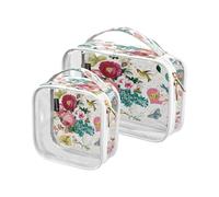 2 Pack Clear Travel Makeup Cosmetic Toiletry Bag Spring Summer Hearts Flower Blossoms for Women Men Girls, Valentine's Day Cosmetic Wash Organizer Bag for Travel Essentials