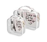 2 Pack Clear Travel Makeup Cosmetic Toiletry Bag Take Me to Paris Eiffel for Women Men Girls, France Paris Theme Cosmetic Wash Organizer Bag for Travel Essentials