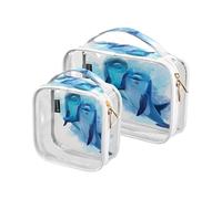 2 Pack Clear Travel Makeup Cosmetic Toiletry Bag Watercolor Dolphin for Women Men Girls, Dolphin Animal Cosmetic Wash Organizer Bag for Travel Essentials
