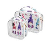 2 Pack Clear Travel Makeup Cosmetic Toiletry Bag Watercolor Magic Gnomes Stars for Women Men Girls, Christmas Cosmetic Wash Organizer Bag for Travel Essentials