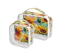 2 Pack Clear Travel Makeup Cosmetic Toiletry Bag Wild Sunflower Flower for Women Men Girls, Leaf Yellow Flower Cosmetic Wash Organizer Bag for Travel Essentials