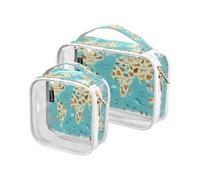 2 Pack Clear Travel Makeup Cosmetic Toiletry Bag World Map Animal for Women Men Girls, Education Cosmetic Wash Organizer Bag for Travel Essentials