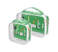 2 Pack Clear Travel Makeup Cosmetic Toiletry Bag Young People Playing Golf for Women Men Girls, Sport Golf Cosmetic Wash Organizer Bag for Travel Essentials