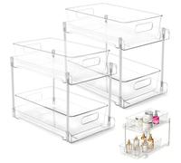 2 Pack Clear Under Sink Organizer, 2 Tier Sliding Drawers Storage Unit, Stackable Container Shelf for Pull Out Medicine, Spices, Skincare, Cupboard Organiser for Bathroom, Kitchen, Cabinet, Pantry
