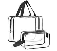2 Pack Clear Wash Bag for Toiletries, Large/Small Clear Travel Toiletries Bag Thickened PVC Waterproof Makeup Bags with Handles Travel Wash Bags with Zippers for Women Girls Men