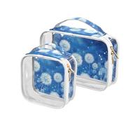 2 Pack clear White Dandelions hanging toiletry bags TSA approved portable small cosmetic bag Airport Airline Compliant, White dandelions, White dandelions