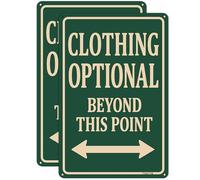 2 Pack Clothing Optional Beyond This Point Sign Warning Arrow Signs For Property Fence Decorative Outdoor Funny Distressed Metal 12x 8 inches Rust Free Aluminum Weatherproof Easy to Install