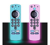 (2 Pack) CLVIZCXOM Silicone Remote Cover for F-ire sti-ck 3rd Gen with Alexa Voice Remote 4K, F-ire TV S-tick Cover, Anti Slip Shockproof Silicone Protective Case(Glow Blue + Glow Pink)