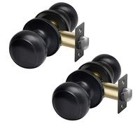 (2 Pack) CML Hardware Passage Door Knob with Removable Latch Plate for Hall/Closet, No Locking Round Ball Handle in Solid Stainless Steel, Matte Black