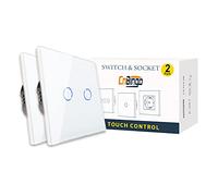 2 Pack CNBINGO 2-Way Touch Light Switch, Double White Wall Switch, Glass Panel with LED Backlight, No Neutral Wire Required, 2-Gang, AC 240V 800W/Gang
