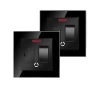 2 Pack CNBINGO Glass Switched Fused Connection Unit with Red Power Indicator, Rocker Spur Switch with Ceramic Tube Cartridge Fuse (BS1362, 6.3x25 mm), Black Glass Wall Plate