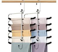 2 Pack Coat Hangers Space Saving Trouser hangers - Upgrade Non-Slip Trouser Hanger Rack with Foam Padded Swing Arm Hangers Multiple Layers Closet Organizer and Storage for Trousers, Slacks (2 Pack)