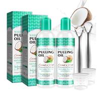 2 Pack Coconut Pulling Oil, Mint Oil Pulling Mouthwash with Tongue Scraper, Natural for Teeth Whitening, Fresh Breath, with Coconut & Peppermint Mouthwash