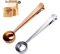 2 Pack Coffee Scoop with Bag Clip, Coffee Spoon Measuring, Each with a Capacity of 15ml，Coffee Scoop for Ground Coffee, Coffee Measuring Spoon Sealing Clip for Freshness.(Gold+Silver)