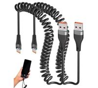 2 Pack Coiled Cable USB A to USB C 2M, Car USB C Retractable Fast Charging Type C Coiled Charger Lead Spiral Cable with Data Tranfer for iPhone Samsung Galaxy Oneplus Android Auto Apple Carplay