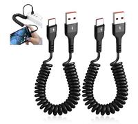 2 Pack Coiled cable USB A to USB C, for iPhone 16 15 Pro Max, Samsung Galaxy S23 Note A20, Moto G, LG, Huawei, Spiral Type C Charging with A Maximum Stretch of Up to 1m, Car Charge