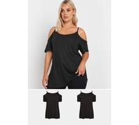 2 Pack Cold Shoulder T-Shirt Yours Black 22-24