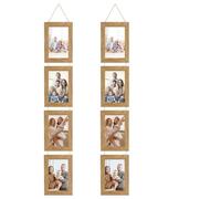 2 Pack Collage Picture Frame for 8 Photos, MDF Multi Picture Frame with Hanging Rope, Rustic Farmhouse Wall Photo Frame, Gallery Wall Picture Display for Home Decor (Brown, 4X6)