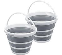 2-Pack Collapsible Bucket 2.6 Gal/10L, BPA-Free - Space-Saving, Portable Foldable Water Pail for Versatile Use, Home, Outdoors, Car Wash, Camping, Fishing - Grey
