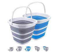 2 Pack Collapsible Buckets 10L 2.6 Gallon Cleaning Bucket Mop Bucket Folding Foldable Portable Small Plastic Water Supplies for Outdoor Garden Camping Fishing Car Wash Space Saving Square Grey Blue