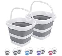 2 Pack Collapsible Buckets 5L 1.3Gallon Small Cleaning Bucket for Household Portable Plastic Bucket Outdoor Car Washing Tub Foldable Camping Beach Sand Water Pot Pail Space Saving Square Grey
