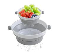 2-Pack Collapsible Colander, Foldable Kitchen Strainers for Pasta Vegetables Fruits, Durable Plastic and Silicone Colanders with Bases Grey Large 32cm Small 22cm